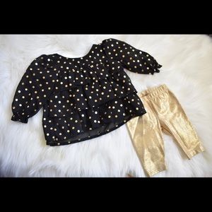 Black and Gold Blouse w/Gold Leggings